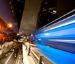 Fast moving bus at night