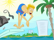 businessman on vacation jump in to the sea