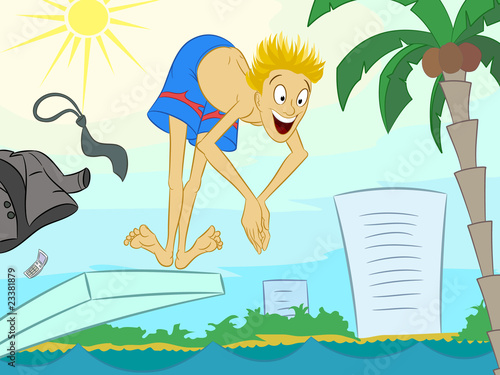 Vector: businessman on vacation jump in to the sea businessman on vacation jump in to the sea