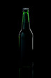 a green bottle beer over black background with shadow