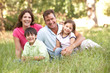 Family Sitting In Long Grass In Park