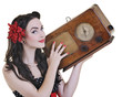 pretty girl listening music on radio pretty girl listening music on radio