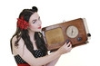 pretty girl listening music on radio pretty girl listening music on radio