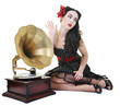 pretty girl listening music on old gramophone pretty girl listening music on old gramophone