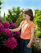 little girl with flower in garden