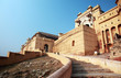 Stairs leading into beautiful Amber Fort near Jaipur, India.