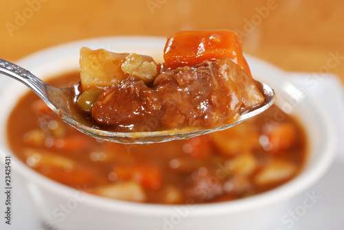 Photo: macro spoonful of beef stew macro spoonful of beef stew