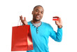 Photo: African american man with shopping bag and credit card African american man with shopping bag and credit card