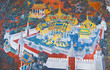 Thai art on The Emerald Buddha temple wall,Thailand