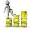 3d man with stack of dollar coins 3d man with stack of dollar coins