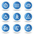Travel web icons set 3, blue glossy circle buttons