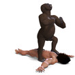 gorilla defeated the apeman. 3D rendering with clipping path and gorilla defeated the apeman. 3D rendering with clipping path and
