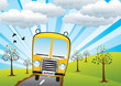 vector school bus and sunrise