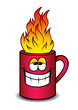Comic-Kaffeebecher rot, mit Feuer Comic-Kaffeebecher rot, mit Feuer