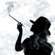 silhouette of smoking woman isolated on a white background