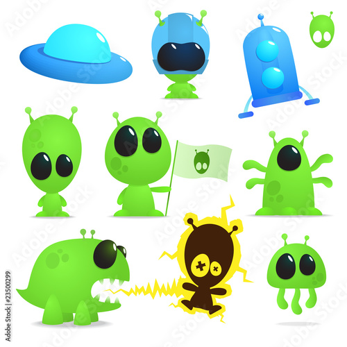 Vector: collection of cartoon alens, monsters and spaceships collection of cartoon alens, monsters and spaceships