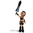female fantasy manga amazon with ounk hair and giant sword. 3D r