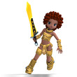 female fantasy manga knight as a cartoon guard. 3D rendering wit