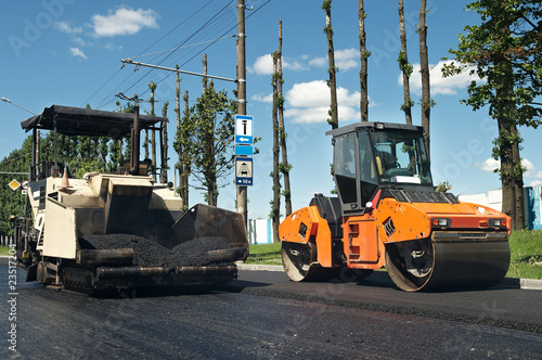 Photo: Asphalt pavement machinery at work Asphalt pavement machinery at work