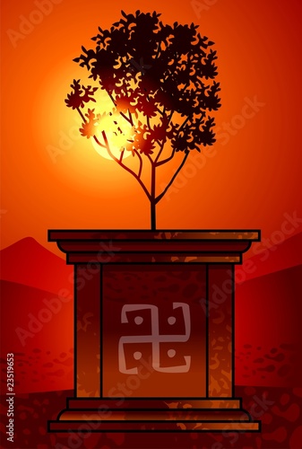Illustration: Illustration of plant in sun background Illustration of plant in sun background