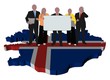 business team with sign on Iceland map flag illustration