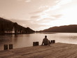 Sepia Steg Bootshäuser Mensch