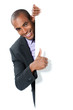 homme pancarte panneau blanc