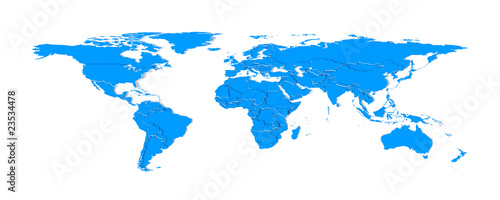 Illustration: 3d extruded countries borders worldmap (blue) 3d extruded countries borders worldmap (blue)
