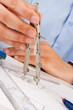 Architectural plans and blueprints in office