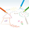vector child drawing with pencils