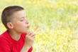 Boy blowing bubbles at the park