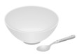 White bowl and spoon isolated on white background