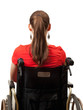 young invalid woman in red blouse on the wheelchair