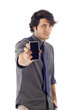 business man showing his mobile phone business man showing his mobile phone