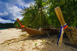 Old Thai boat at the beach. Phi Phi island. Thailand