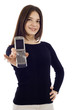 Friendly Confident Woman hHlding a Mobile Phone Friendly Confident Woman hHlding a Mobile Phone