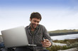Photo: Tourist with a computer Tourist with a computer