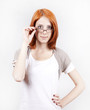 Young Businesswomen in white with glasses.
