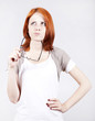 Young Businesswomen in white with glasses.