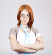 Young Businesswomen in white with tie and glasses