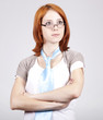 Young Businesswomen in white with tie and glasses