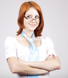 Young Businesswomen in white with tie and glasses