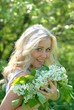 beautiful girl with white lilac bouquet beautiful girl with white lilac bouquet