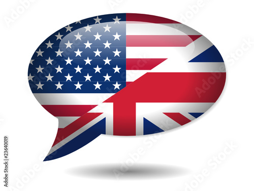 speech bubble icon. USA-UK Flags Speech Bubble