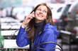 Happy young lady talking on mobile phone Happy young lady talking on mobile phone