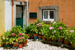 Small patio in Portugal with fowers in flowerpots