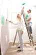 Mature couple painting their home