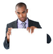 homme pancarte panneau blanc