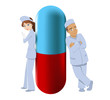 Two pharmacists with big pill