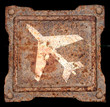 Information icon old metal, isolated on black background